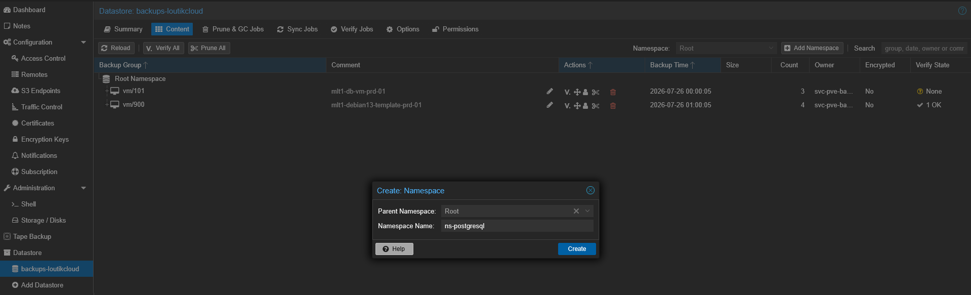 Création namespace