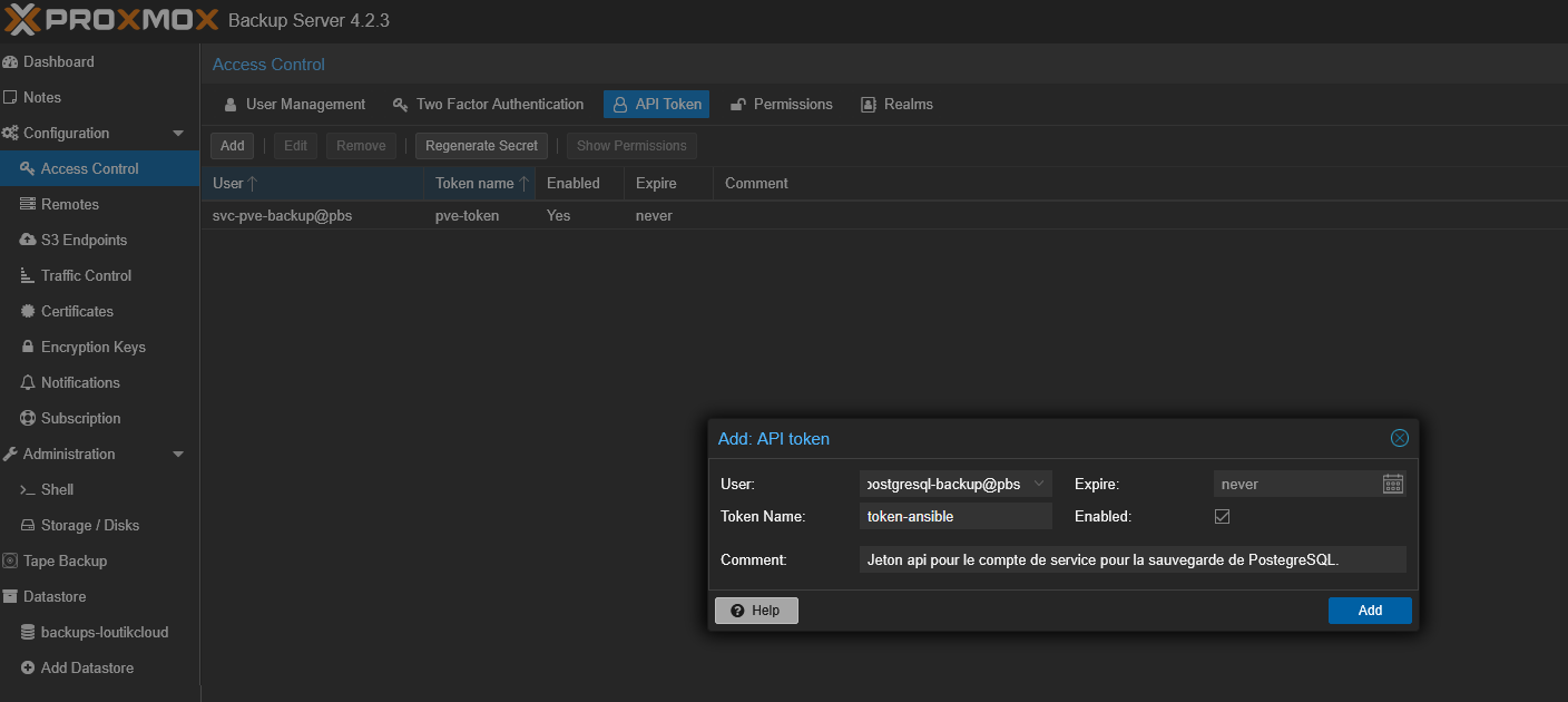 Génération du Jeton API