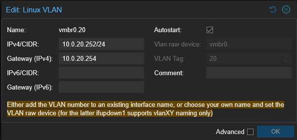 Configuration réseau du switch virtuel