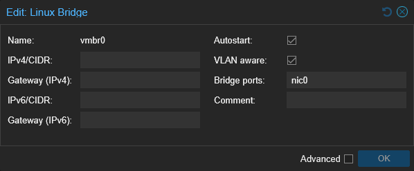 Configuration réseau du switch virtuel