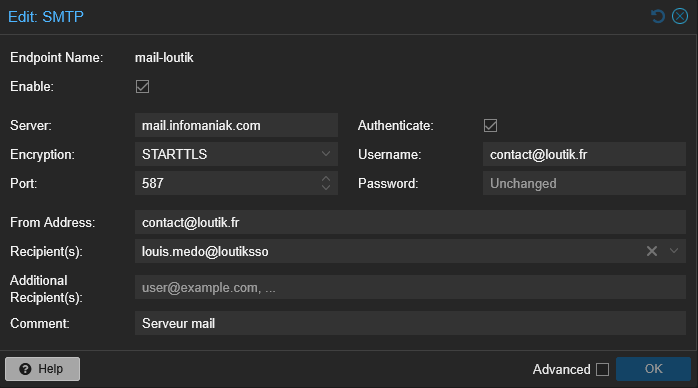 Configuration SMTP