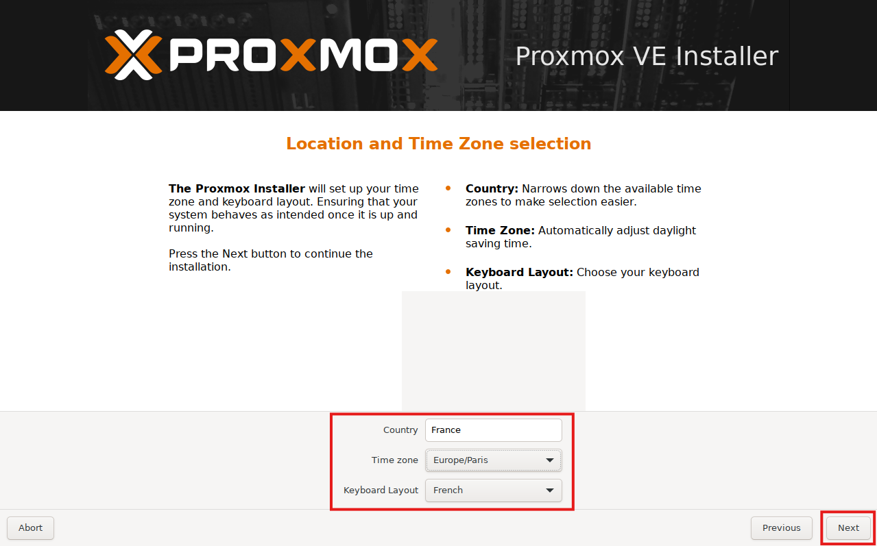 Proxmox - Choix de la zone d'heure