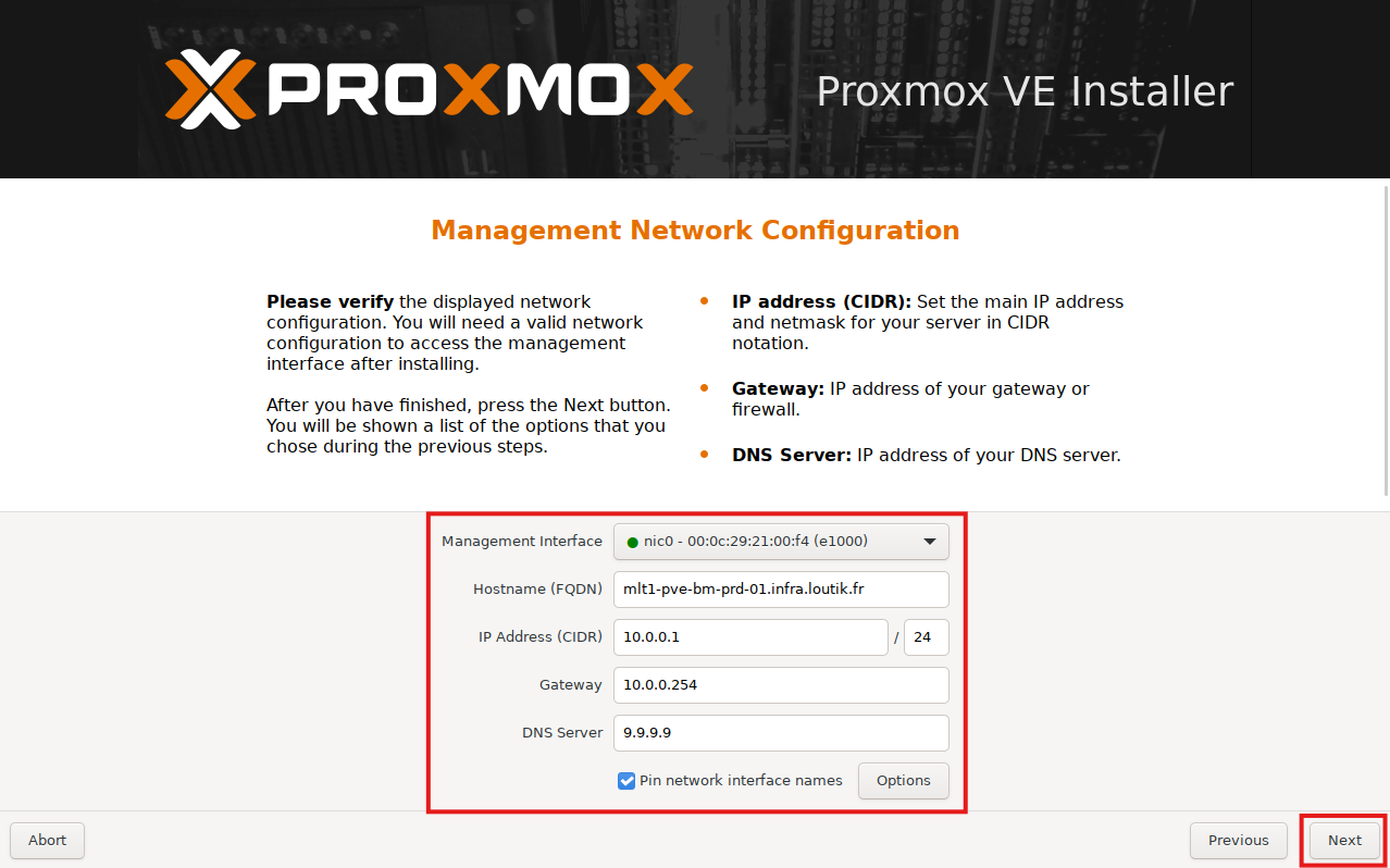 Proxmox - Configuration IP