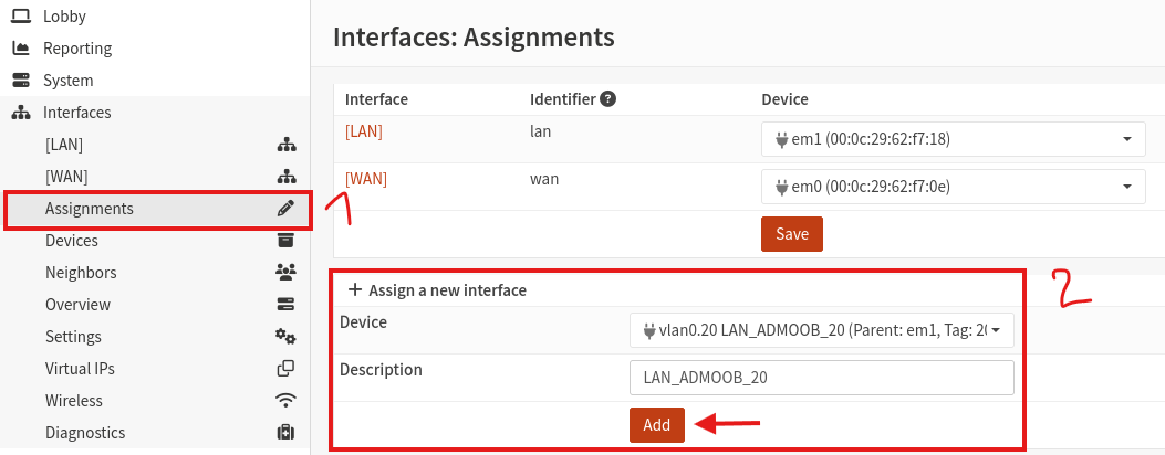 Affectation du vlan à l'interface parent
