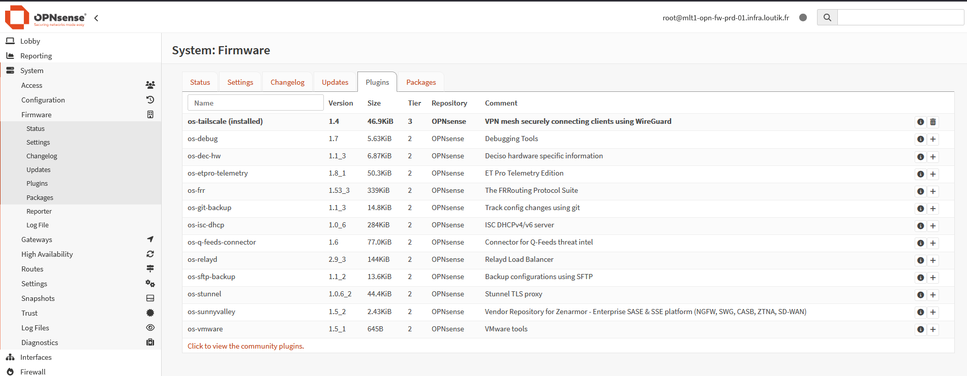 Installation du plugin OPNsense